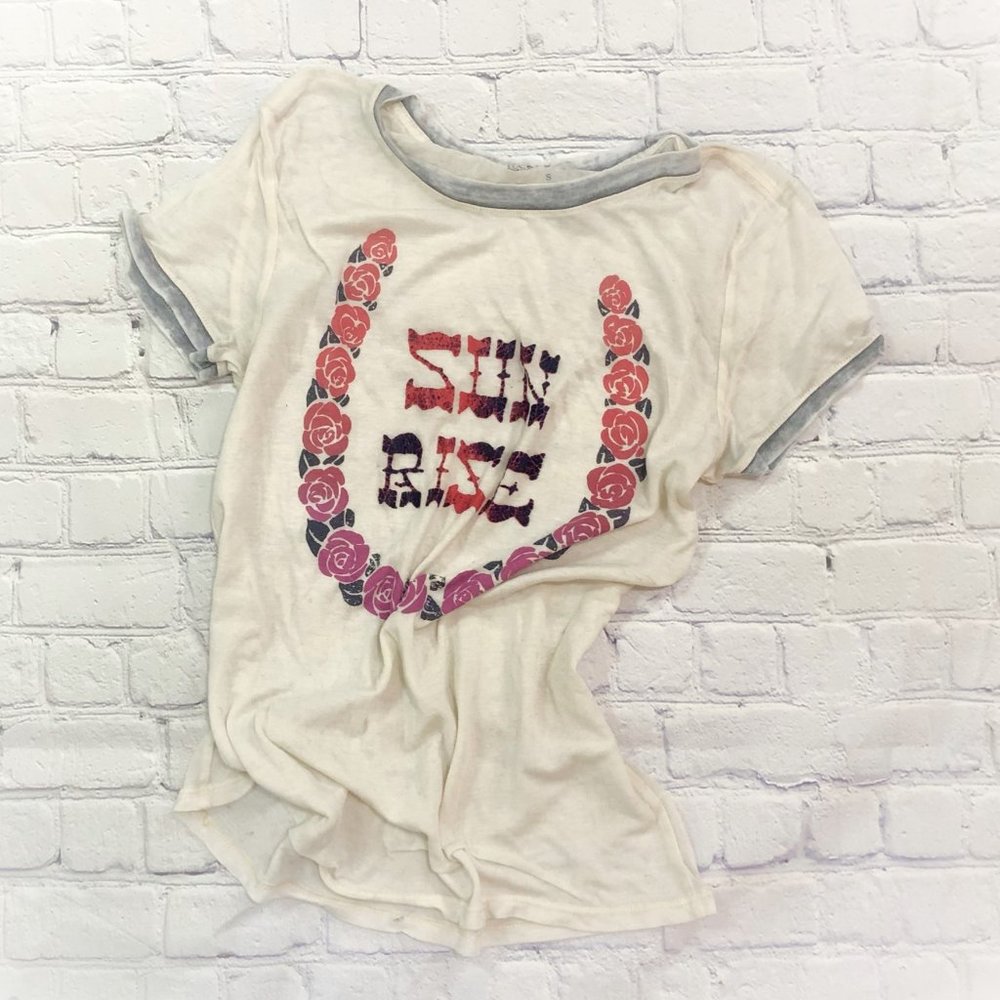 Lucky Brand Flocked Distressed Ringer Tee Sz S